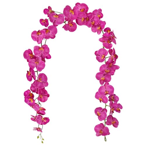 7.38ft Fuchsia Orchid Garland Real Touch Latex Orchid Vine Hanging Artificial Orchids for Home Party Wedding Room Birthday Christmas Wall Arch Decor(Fuchsia) - color: Fuchsia