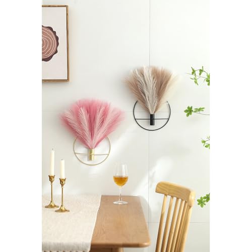 Pretty Jolly Boho Wall Decor 2 Pack, Metal Wall Hanging - Artificial Pampas in Beige & Coffee for Living Room, Bedroom, Dining Room & Bathroom - color: 27-pampas-Beige&Coffee - Black Ring, size: S 7.8inch (Black Ring)