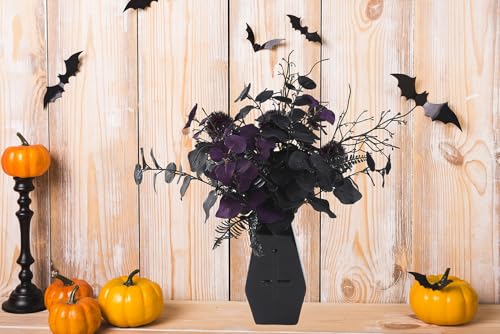 7pcs 18" Faux Halloween Floral Picks Tabel Centerpieces Decoration, Artificial Gothic Black Purple Eucalyptus Leaves Flowers Stems Picks Bouquet Decor (BLK-Purple)