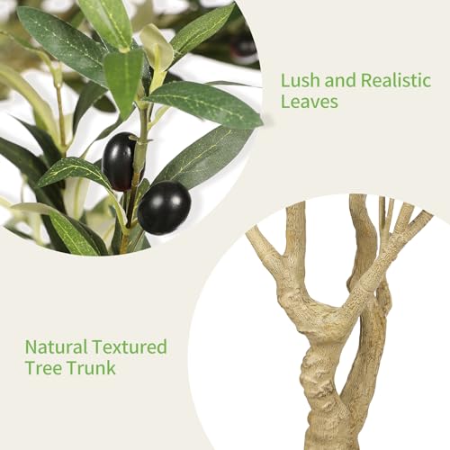 Realead Faux Olive Tree 7ft - Large Artificial Olive Tree Indoor with Realistic Leaves and Olives - Full and Grand Design Fake Olive Tree with Sturdy Base for Indoor Home Office Decor - size: 7FT