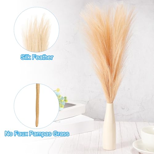 PATIKIL 17 Inch Faux Pampas Grass, 6 Pcs Boho Decor for Home Decoration Artificial Tall Fluffy Stems for Wedding Flower Party Vase Arrangement Centerpieces, Khaki - color: Khaki