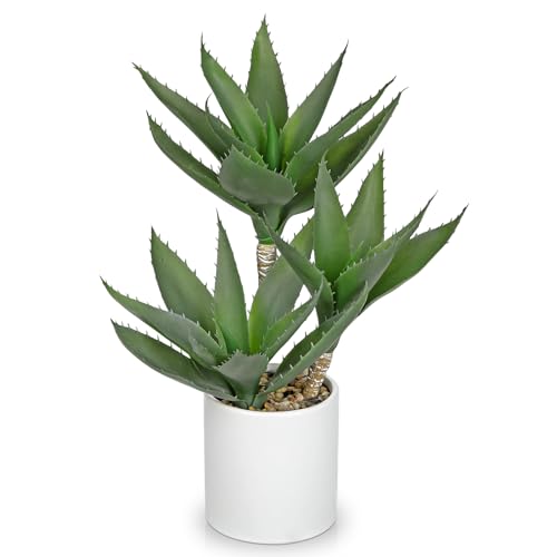 Hollyone Large Artificial Agave Plants Fake Three-Head Agave Succulent Plant Potted 17" Faux Plant Succulent Aloe Vera Plants Indoor for Desk Modern Home Decor - color: Style 3