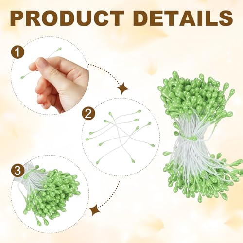 PATIKIL 3mm Double Heads Flower Stamen, 150 Pcs Artificial Flower Stamen Pistil Matt Pearl Floral Stamen for DIY Christmas Card Wedding Decoration, Lawn Green - color: Lawn Green
