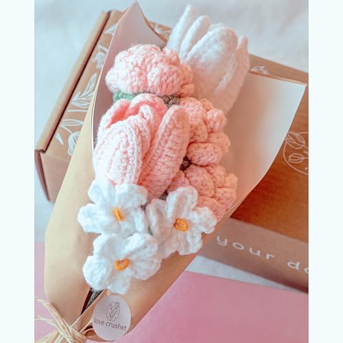 Handmade Crochet Flower Bouquet Blanket,Crochet Tulips,Preserved Flowers Bouquet,Teacher Gifts for Women,Graduation Flower Bouquet,Teacher Appreciation Gifts