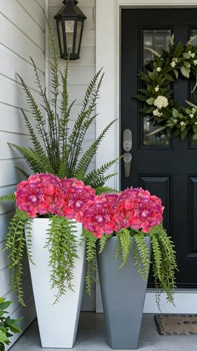 Hollyone Rose Red Hydrangea Artificial Flowers 6pcs Large Real Touch Faux Hydrangeas Silk Flowers Bouquets Fake Flower with Stems for Home Decor Indoor Wedding Kitchen Centerpiece Table Decorations - color: Rose Red