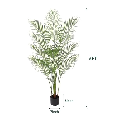 Artificial Palm Tree 6FT Tall Faux Palm Tree Indoor Fake Plants Faux Tropical Plant, UV Resistant & Maintenance Free Indoor/Outdoor Fake Tree in Pot for Home Office Living Room Patio Decor - style: 6FT Fine Leaved