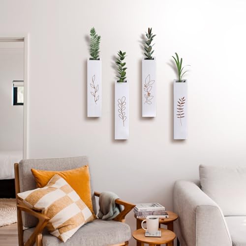 Wood Wall Planter, Farmhouse 4 Pack Indoor Pocket Wall Vases Decor for Living Room Bedroom Dried Flowers Faux Greenery Plants (White) - color: White