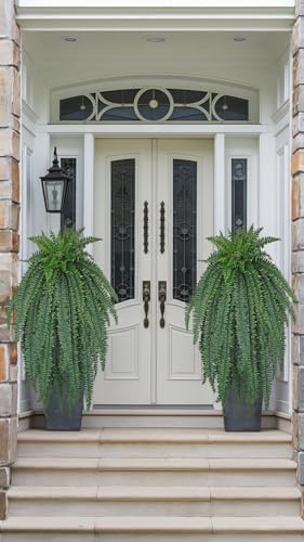 GnFlus Artificial Boston Fern 57 Inch Faux Fern with 59 Fronds, Realistic Ferns Artificial Plants Large Silk Fern Bush for Outdoor Indoor Hanging Planter, Porch Patio Home Farmhouse Garden Decor - size: 59 fronds
