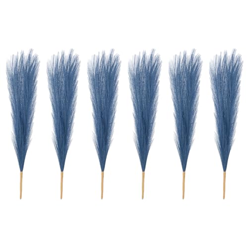 PATIKIL 17 Inch Faux Pampas Grass, 6 Pcs Boho Decor for Home Decoration Artificial Tall Fluffy Stems for Wedding Flower Party Vase Arrangement Centerpieces, Peacock Blue - color: Peacock Blue