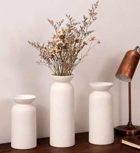 White Ceramic Vase Set of 3 Small Flower Vases for Decor Modern Boho Farmhouse Style Decorative Vases Dried Flowers - color: White-vt12