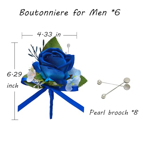 Marriwise 6pcs Rose Boutonniere for Men, Artificial Flowers Wedding Groom Groomsmen Boutonniere for Wedding/Anniversary/Prom/Rustic Wedding/Homecoming (Navy Blue) - color: Navy Blue