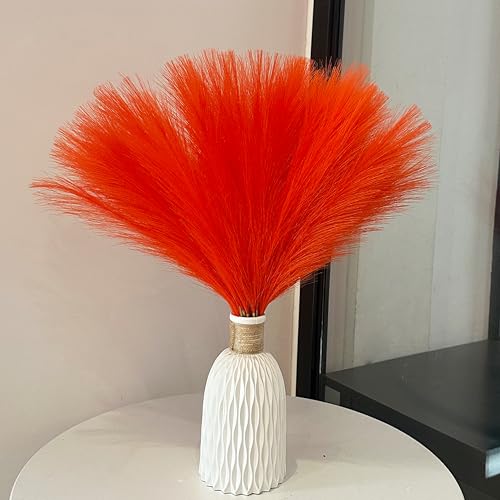 30pcs 22" Orange Pampas Grass - Faux Pampas Grass Decor Artificial Pampas Grass for Tabke Vase Fluffy Artificial Pampas Grass for Boho Home Wedding Mothers Day Decoration - color: Orange, size: 30pcs