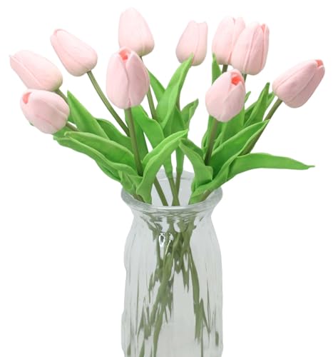 Artificial Flowers 10 Heads Mini Real Touch Artificial Tulip for Home Wedding Party Centerpiece Decoration (Light Pink) - color: Light Pink