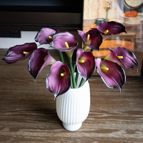 DUYONE Artificial Flowers Calla Lilly 25.6'' Large Fake Bouquet Long Stem Plants 5 Pcs for Home,Living Room,Bedroom,Dining Table,Office,Weddings Party Garden Décor(Purple) - color: (No Vase) 5pcs Purple