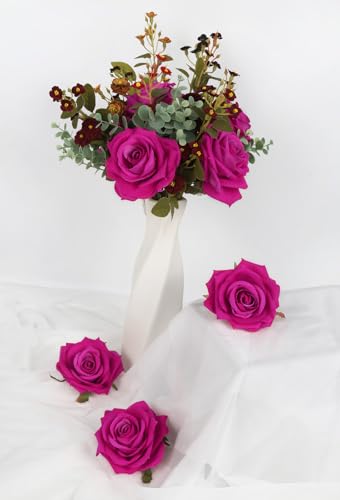 Artificial Roses 16pcs Velvet Deep Pink Roses Silk Flowers 3.94" Roses Artificial Flowers for Wedding Flowers for Centerpieces Home Party Decor (Deep Pink) - color: 3.94" Deep Pink
