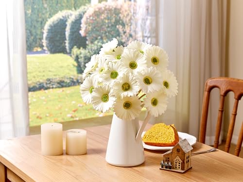 15 Pcs 15 Inch White Artificial Gerbera Daisy Flowers - Fake Mums Daisies Bouquet for Wedding Decor, Party Decorations, Home Kitchen Decorations - color: White - Gerbera