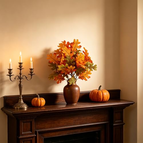 6 Pcs Artificial Maple Leaves Branches Fall Flowers 13 Inch Faux Autumn Foliage Stems Thanksgiving Table Centerpiece Harvest Home Decor - color: Brown