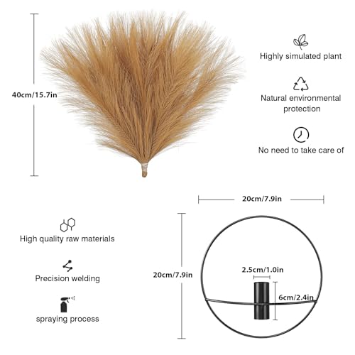 Pretty Jolly Wall Decor, Wall Metal vase Decoration Holder, Wall-Mounted Artificial Flowers Wall Decor Fake Wheat 2 Pack,Wall Art Artificial Greenery, Farmhouse, Boho - color: 14-pampas-turmeric - Black Ring, size: S 7.8inch (Black Ring)
