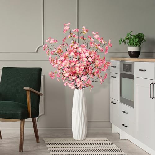 Dremisland 4Pack Artificial Cherry Blossom Flowers 39.3in Faux Cherry Blossom Branches Silk Flowers in Vase Pink Peach Faux Flowers Spring Decor Wedding Party Home Table Vase Decor