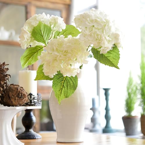 FiveSeasonStuff Snowy White Real Touch Hydrangea Flowers – 2 Large Stems Artificial Hydrangeas for Wedding Bouquets, Centerpieces & Home Table Decor – Gift Box Included - color: Snowy White (2 Stems)