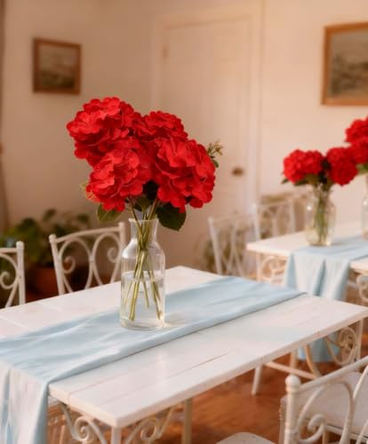 50 Pack Artificial Red Hydrangea Flowers with Leaves, 6 Inch Silk Flower Heads, DIY Mother's Day Wedding Decor Set with 100 Leaves, 50 Stems - color: Red