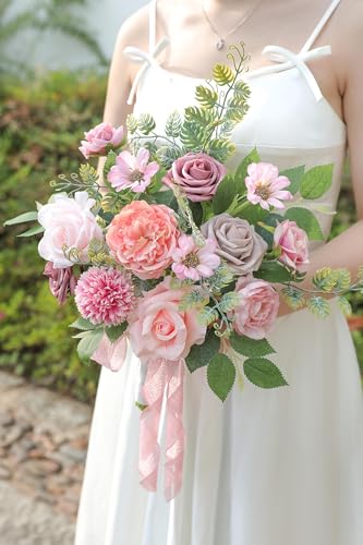 Artificial Flowers Combo Dusty Pink Silk Fake Flower for DIY Wedding Bridal Bouquets Floral Arrangement Birthday Cake Table Centerpieces Baby Shower Graduation Ceremony Party Home Decor - color: Dusty Pink