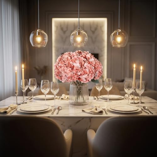 2Bouquets Artificial Fake Flowers Plants Silk Hydrangea Arrangements Wedding Bouquets Decorations Plastic Floral Home Kitchen Garden Party Festival Bar DIY(Light Coral Pink) - color: Light Coral Pink