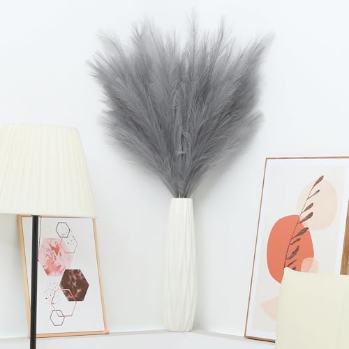 43" Grey Pampas Grass Decor - 8 PCS Faux Pampas Grass Tall Pompas Floral Arrangement and Vase Filler for Wedding, Boho Home, Baby Shower, Mother's Day Decoration - color: Grey