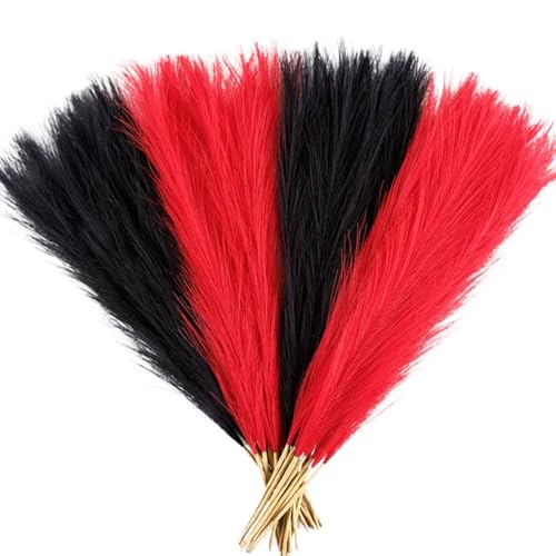 Pampas Grass Small Black&Red, 30 Pcs 17" Halloween Steems Faux Pampas Grass Short Decor, Pompas Grass Flower Arrangement and Vase Filler for Boho Home Wedding Decoration - color: Red&black, size: 17'' Tall