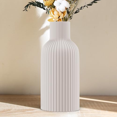 White Ceramic Flower Vase, Minimalist Modern Home Decor, Matte Finish Pampas Grass Vase for Table, Fireplace, Shelf, Mantel, Entryway and Centerpieces (10in) - color: White, size: 10in