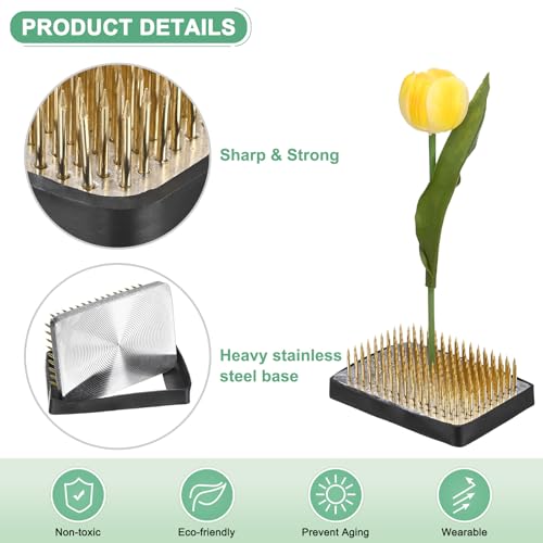 M METERXITY Flower Frog 2.48" x 1.77" Rectangle Copper Floral Arranger Pins Ikebana Holder W Rubber Base for Flower Arrangements/Craft Plant/Home Decor, Floral Kenzan Fixed Tool [1.1cm Pins] - size: 2.48" x 1.77"