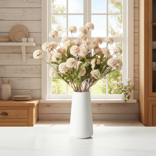 Artificial Mini Chrysanthemum Flowers 10pcs Faux Pompon Mum Stems for Vase Arrangements Home Decor Centerpiece (Beige) - color: Beige