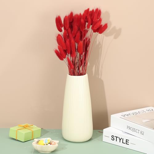 PATIKIL 15.7in Bunny Tails Dried Flowers, 80pcs Pampas Grass Decor Rabbit Tail Natural Pampas Grass Bulk Fluffy Faux Pampas Grass Dried for Home Boho Decor Vase Wedding Table, Red - color: Red