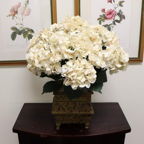 Larksilk Hydrangea Artificial Flowers - Faux Hydrangea Flowers - Home Decor, Easter Decorations, Spring Decor - Floral Centerpieces for Tables - 20" Floral Stems, Beige, 3 Pieces - color: Beige, size: Pack of 3