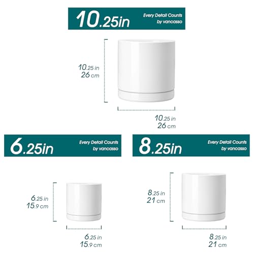 vancasso Ceramic Planters, Plant Pots for Indoor Plants, 6.25+8.25+10.25 Inch Ceramic Pots for Plants, Flower Pots with Drainage Holes, Planters Pot for Indoor House Plant, Set of 3, White - color: White, size: 6.25 + 8.25 + 10.25 Inch