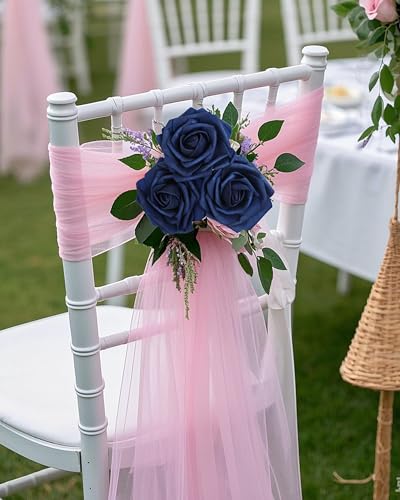 DuHouse 50Pcs Artificial Roses Flowers Fake Roses with Stems Real Touch Foam Flowers for DIY Wedding Bouquet Party Centerpiece Floral Arrangement Party Home Decor(Navy Blue) - color: Navy Blue, size: 50pcs