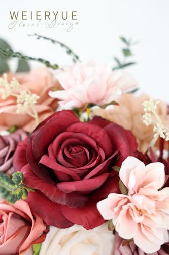 Artificial Flower Box Set Silk Fake Flowers DIY Center Cake Decoration Wedding Bouquet Corsage Home Decor Outdoor Decor Gift (Cream red) - color: Cream Red