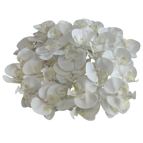 Fake White Orchids Artificial Flowers Heads, 3.5''Fake Orchid Heads for Wedding Floral Bouquet Decor DIY Craft Making Bridal Shower Photography Props (80, White) - color: White