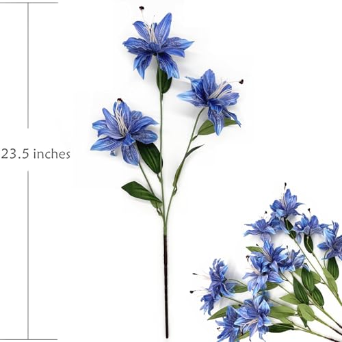 Artificial Lily Flowers Fake Vintage Lilies Silk Flower Realistic Tiger Lily Plastic Stems Faux Plants for Indoor Outdoor Decor Vase Floral Arrangement Wedding Party Bouquet DIY Decoration Blue 4 Pack - color: Silk Flowers / Blue / 4 Pack