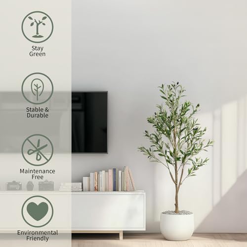 4FT Artificial Olive Tree, Indoor Faux Olive Tree Fake Potted Silk Olive Tree Plants with Lifelike Branches & Fruits for Home Office Decor - color: Olive Tree, size: 4ft