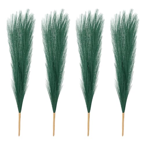 PATIKIL 17 Inch Faux Pampas Grass, 4 Pcs Boho Decor for Home Decoration Artificial Tall Fluffy Stems for Wedding Flower Party Vase Arrangement Centerpieces, Dark Green - color: Dark Green