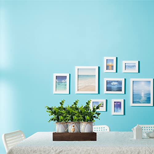 CALAVAK Decorative Centerpiece Wooden Tray with 3 Metal Potted Artificial Eucalyptus Rustic Country Home Décor for Dining Room, Living Room and Kitchen Table - style: Eucalyptus