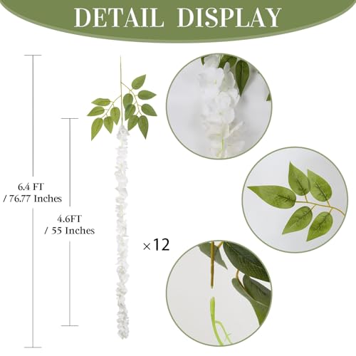 12PCS Ivory Wisteria Hanging Flowers 6.4FT Artificial Hanging Wisteria Flowers for Decoration for Wedding Arch, Backdrop, Garden Party Decor (Ivory) - color: Ivory