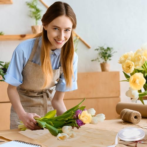 DIYASY 50 Pcs Flower Wrapping Bags for Bouquets, Kraft Paper Floral Packing Sleeves with Ribbons Florist Wrap Supplies for Wedding Mother's Day Graduation Gift 9.8x3.9x17.9 Inch - color: Brown