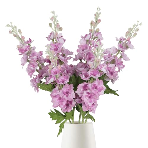 6PCS Fuschia Delphinium Artificial Flowers Real Touch Larkspur Silk Flowers Long Stem Artificial Flowers for Tall Vase Wedding Centerpieces for Tables Home Decor Indoor (Fuschia) - color: Real Touch Lilac