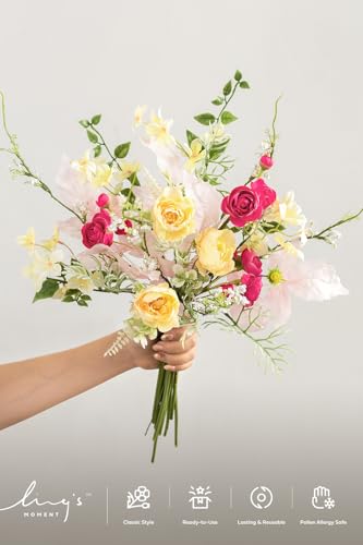 Ling's moment Artificial Greenery Stems Box Set, 27pcs with 6 Kinds of Faux Greenery Picks for DIY Bridal Bouquets Wedding Floral Arrangement Table Centerpieces, Passionate Pink & Blush - color: Pk-passionate Pink & Blush