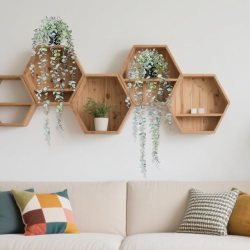 Clearain 1pcs Fake Hanging Plants, Artificial Small Potted Plants, Mini Faux Succulent Plant for Indoor Outdoor Aesthetic Office Living Room Shelf Home Decor (Eucalyptus leaves-1pcs) - color: Eucalyptus Leaves-1pcs