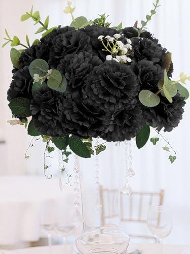 108pcs Carnation Head Flowers with Stem, Black Artificial Flowers Carnations, 3.5" Silk Carnation Fake Flower for Funeral Arrangements Wedding Bouquets Centerpieces Cemetery Wreaths Gothic Party Decor - color: Black