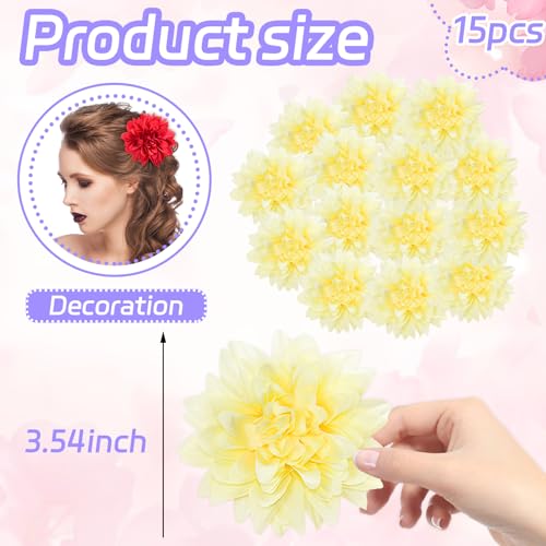 Silk Dahlia Artificial Flowers Bulk, 15 Pcs Fake Dahlias Flowers Heads for Craft, 3.5 Inch Large Flower Heads Faux Flowers for Wedding Party, Home Office, Hat, Wall Decoration (Champagne) - color: Champagne