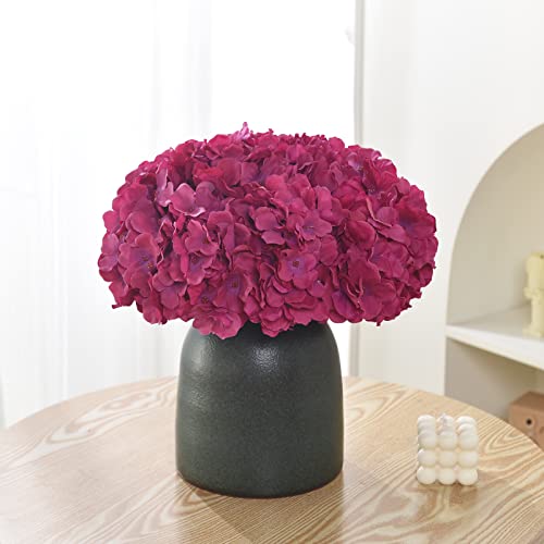 Silk Hydrangea Heads with Stems Artificial Flowers Heads for Home Wedding Decor,Pack of 10 (Fuschia) - color: Fuschia